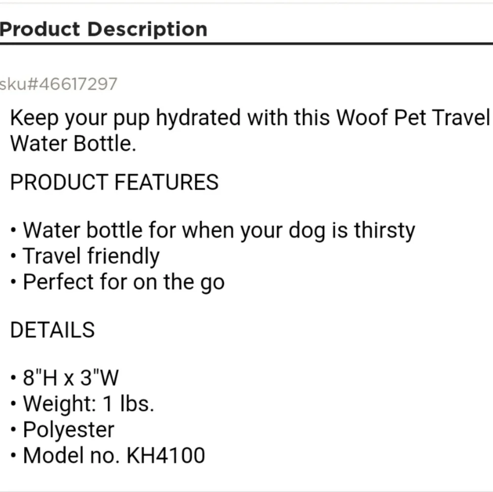 👀50% OFF - NWT‼️ Woof brand Sqeeze Travel Dog Water Bottle